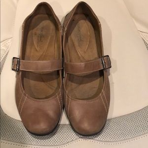 Brown leather slip on shoes
